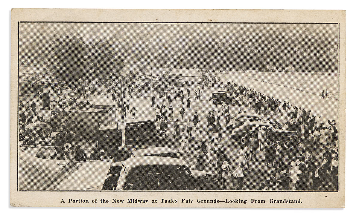 (ENTERTAINMENT.) Postcard showing "A Portion of the New Midway at Tasley Fair Grounds--Looking from Grandstand."